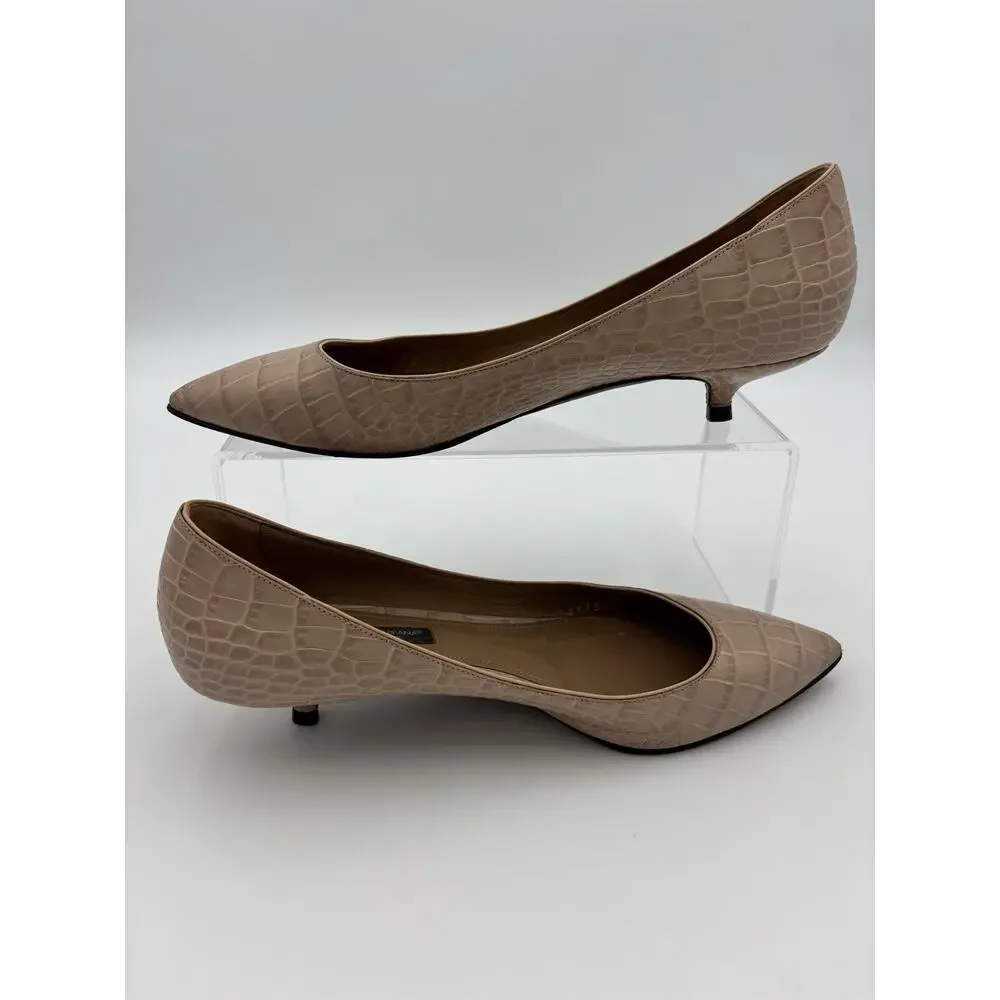 Dolce & Gabbana Bellucci Kitten Heels Beige Nude Embossed Leather Size 38 US 8